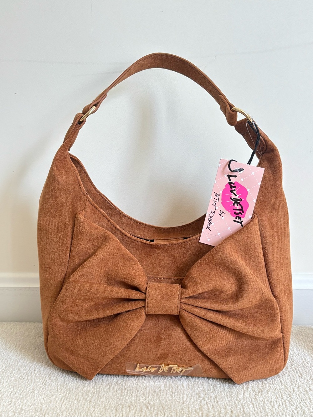 Betsey Johnson Brown/Tan Suede Hobo Bag with Bow